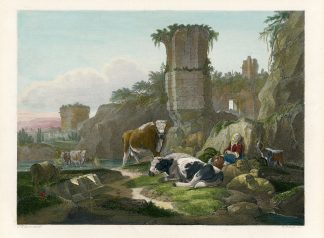 Antique Print-SHEPHERDESS-REST-FLOCK-RIUN-French-Roos-1850