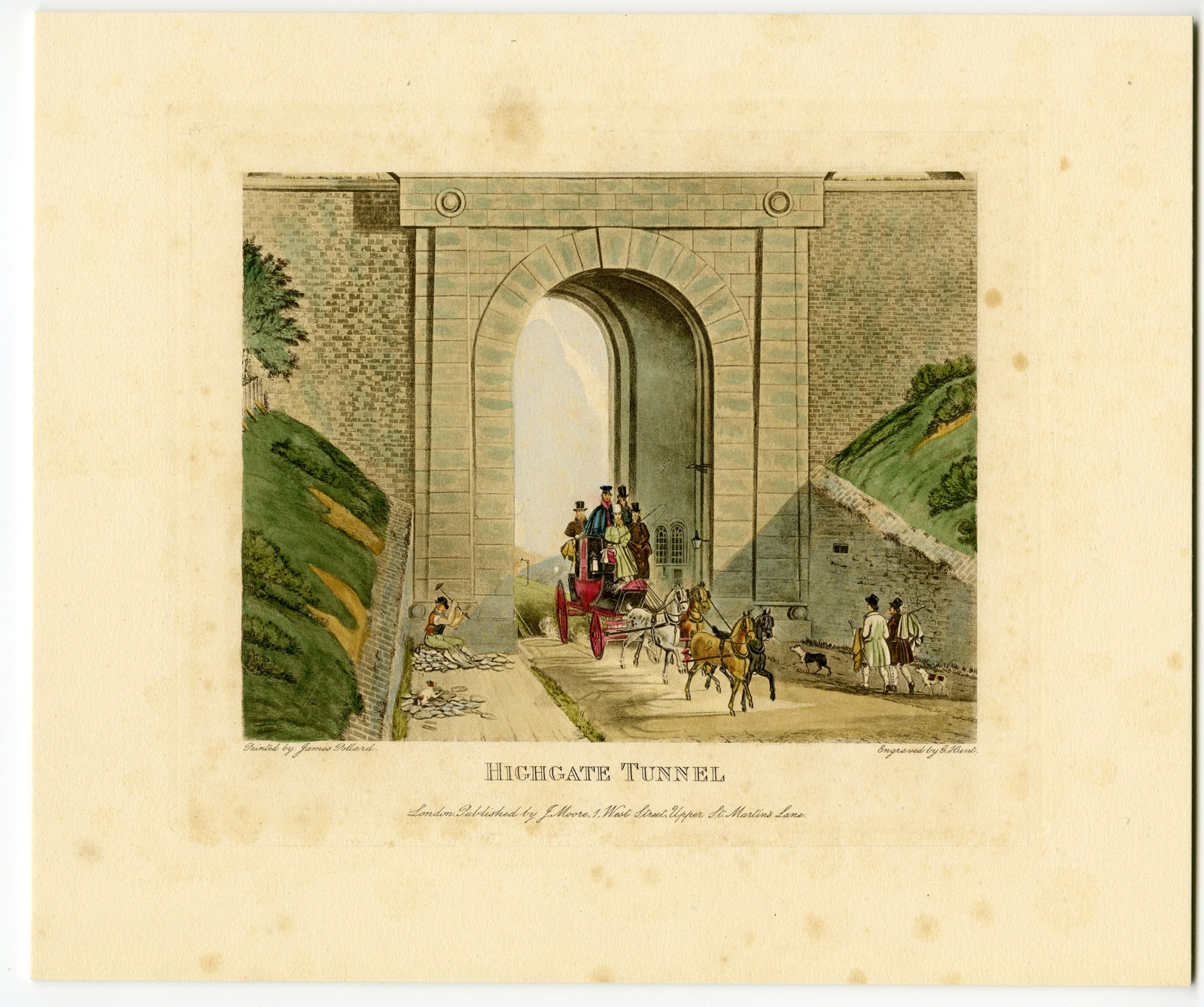 , Antique Print-FOUR IN HAND-STAGECOACH-HIGHGATE TUNNEL-Hunt-Pollard-1830, Pictura Antique Prints