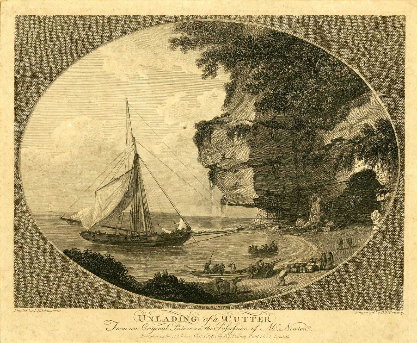 Pictura 00793 416x342 Antique Master Print-CUTTER-BAY-COAST-UNLOAD-ROWING BOAT-Pouncy-Kitchingman-1785 - Image 2