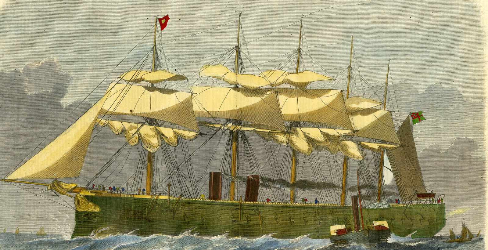 , Antique Print-BATTLESHIP-HMS MINOTAUR-IRONCLAD-STEAM-Anonymous-1865, Pictura Antique Prints