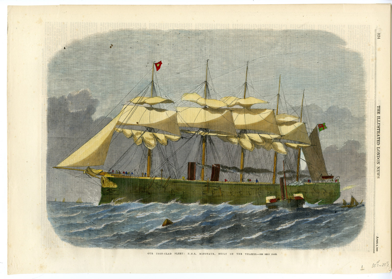 , Antique Print-BATTLESHIP-HMS MINOTAUR-IRONCLAD-STEAM-Anonymous-1865, Pictura Antique Prints