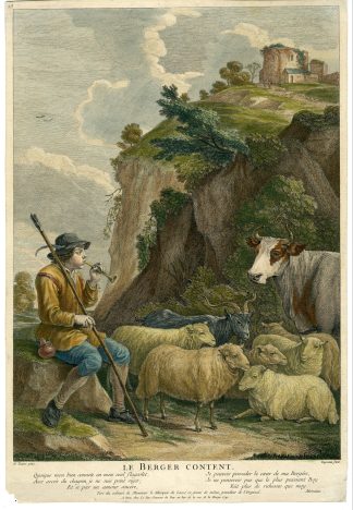 Antique Master Print-LE BERGER CONTENT-SHEPHERD-HERD-Ingram-Teniers-1741