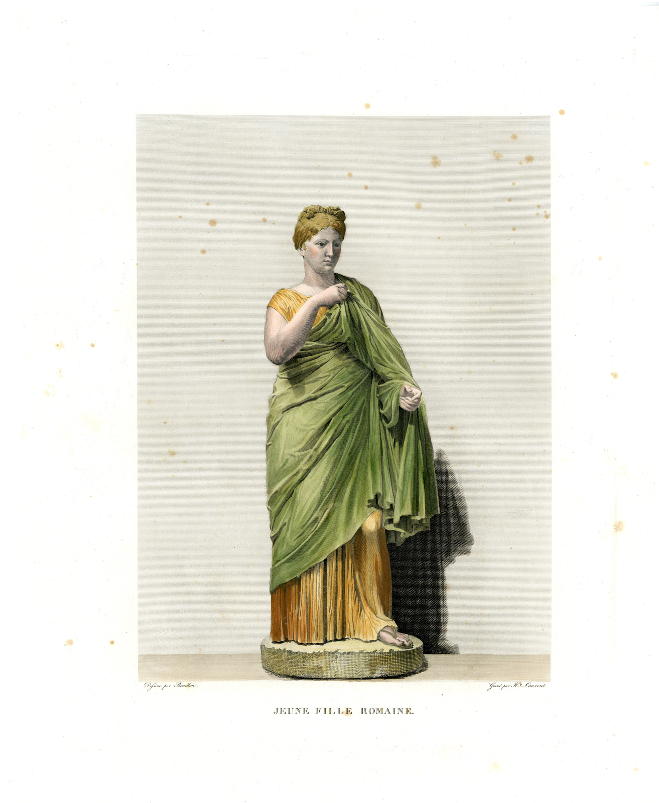 , Antique Master Print-STATUE-ROMAN-FEMALE-ROBE-Laurent-Bouillon-1830, Pictura Antique Prints
