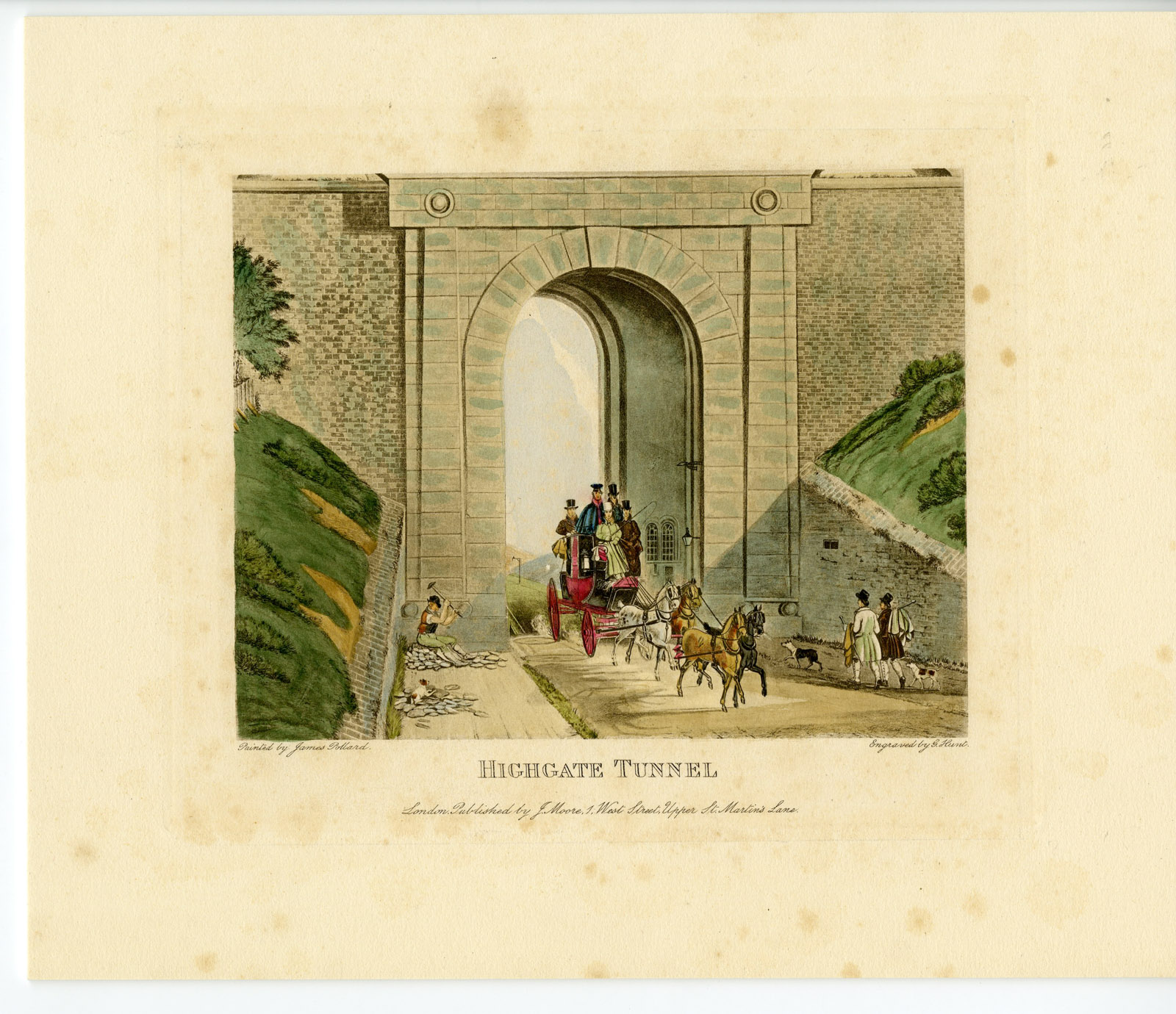 , Antique Print-FOUR IN HAND-STAGECOACH-HIGHGATE TUNNEL-Hunt-Pollard-1830, Pictura Antique Prints