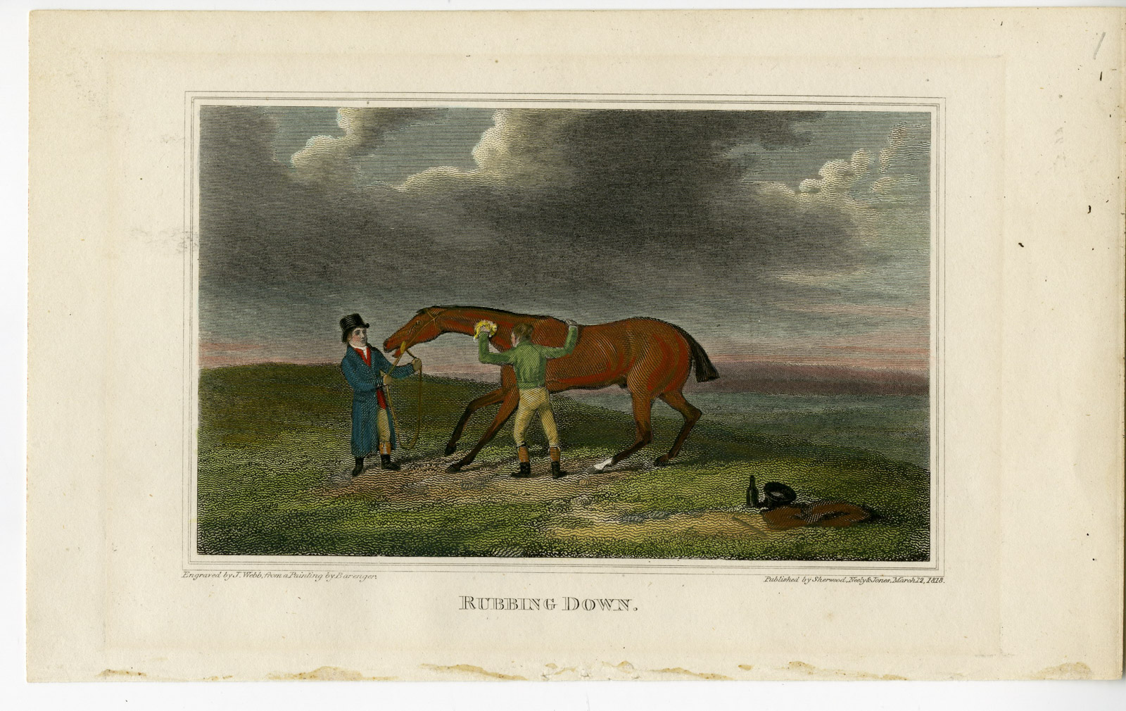 , Antique Print-RUBBING DOWN-HORSE-FIELD-RIDER-STABLEHAND-Webb-Barenger-1818, Pictura Antique Prints