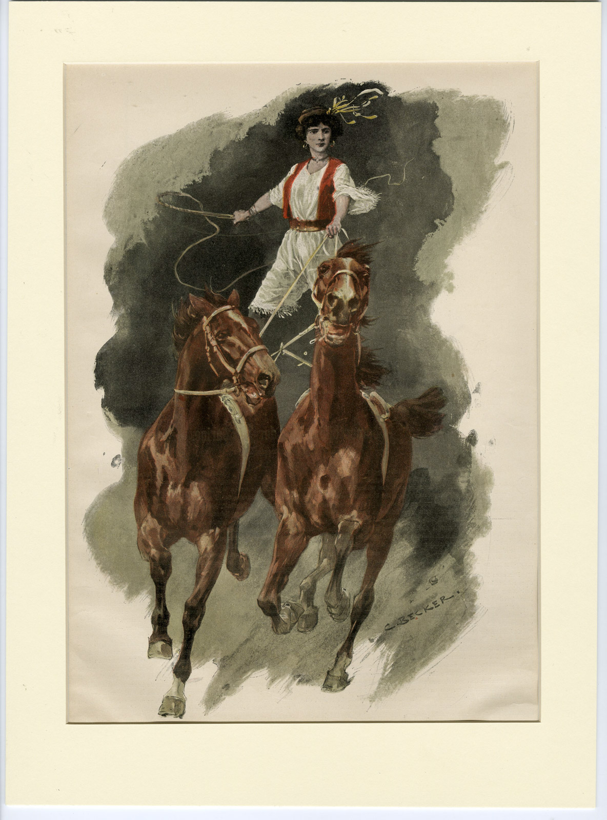 , Antique Print-CIRCUS PERFORMER-HORSE-RING-Becker-1895, Pictura Antique Prints