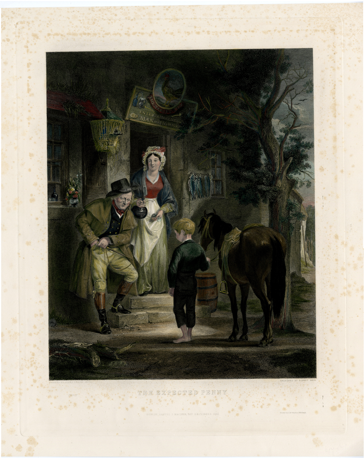 , Antique Master Print-HORSE-VALET-PENNY-MAN-BOY-Bell-Fraser-1842, Pictura Antique Prints