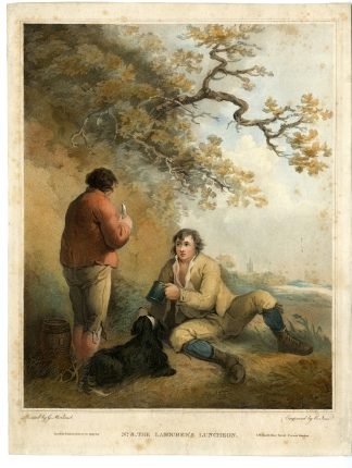 Antique Master Print-LUNCH-LABOURER-VILLAGE-FIELD-Josi-Morland-1797