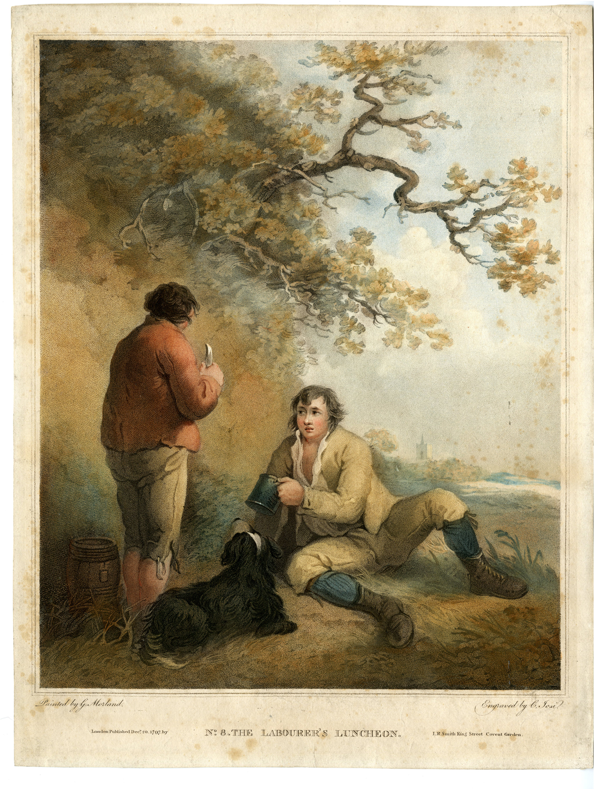 , Antique Master Print-LUNCH-LABOURER-VILLAGE-FIELD-Josi-Morland-1797, Pictura Antique Prints