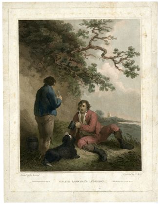 Antique Master Print-LUNCH-LABOURER-VILLAGE-FIELD-Josi-Morland-1797