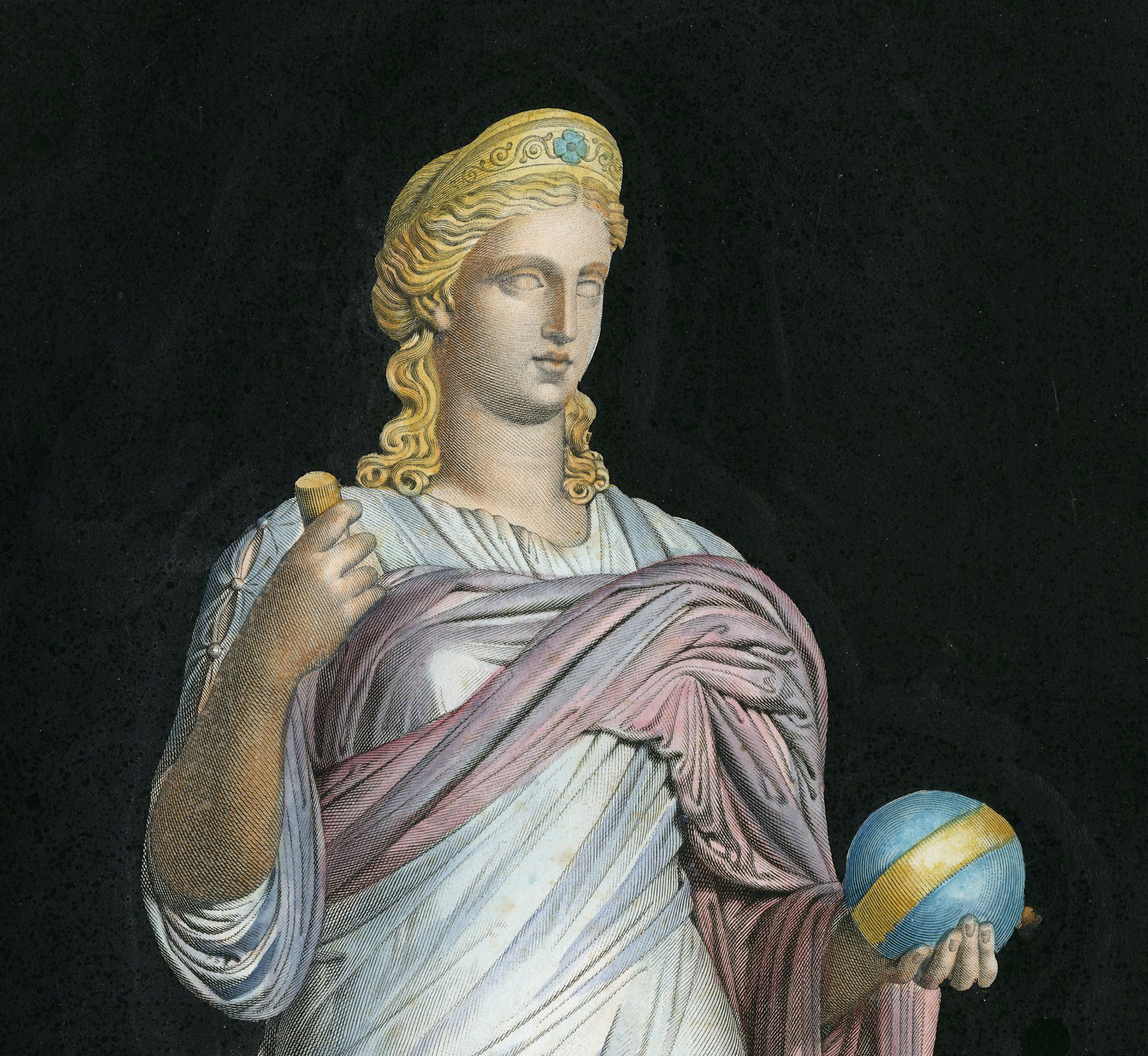 , Antique Master Print-FEMALE-STATUE-ORB-ROBE-CROWN-BATON-Avril-Granger-1818, Pictura Antique Prints