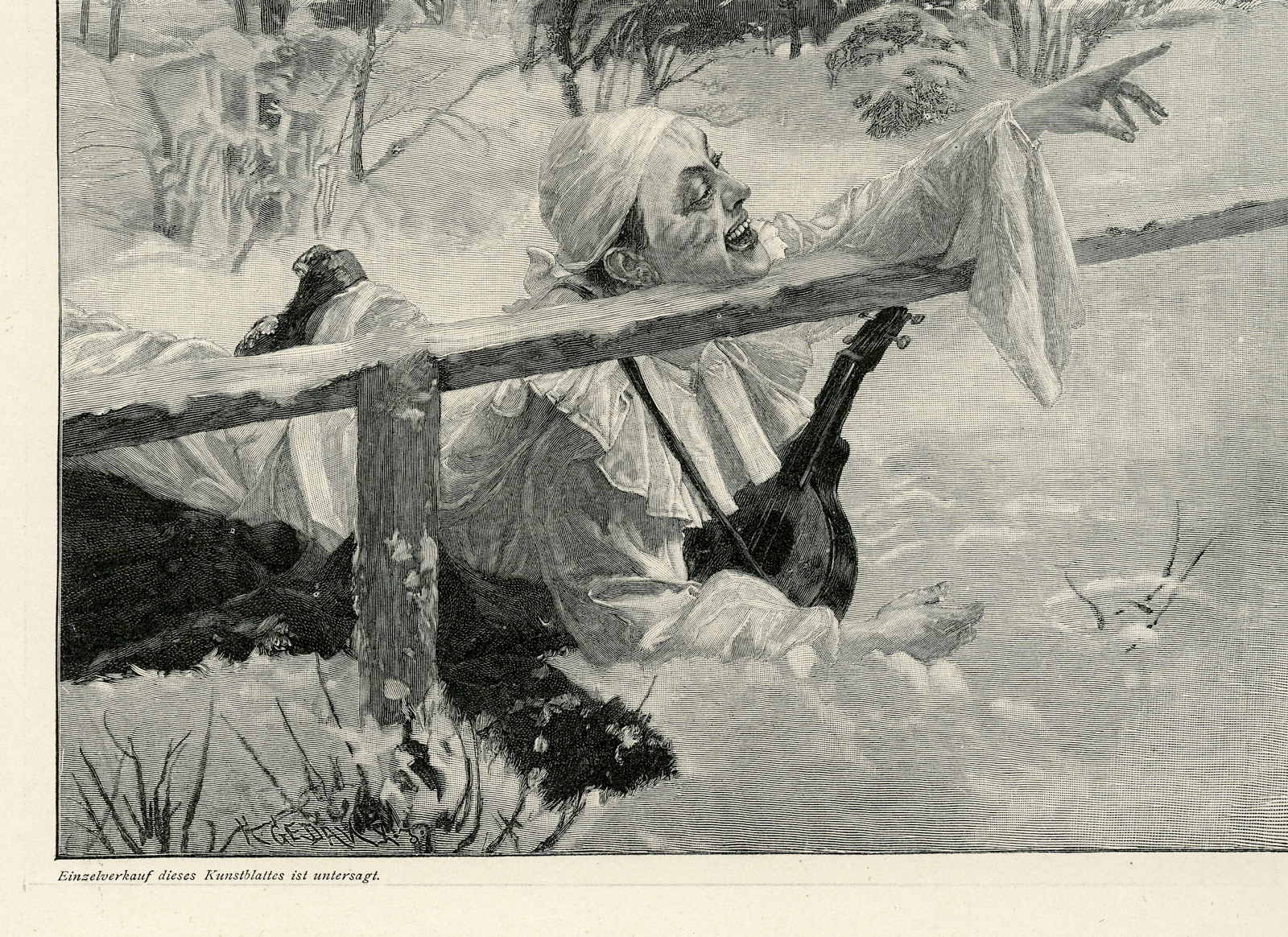 Pictura 00991 416x303 Antique Master Print-PIERROT-SNOW-LUTE-FREDERICH THE GREAT-Warthmuller-1890 - Image 2