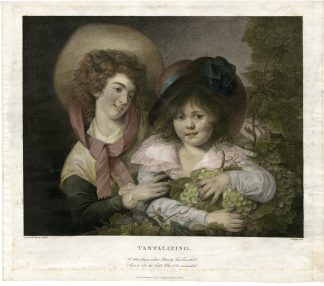 Antique Master Print-TANTALIZING-GRAPES-HAT-GIRL-Knight-Peters-1795