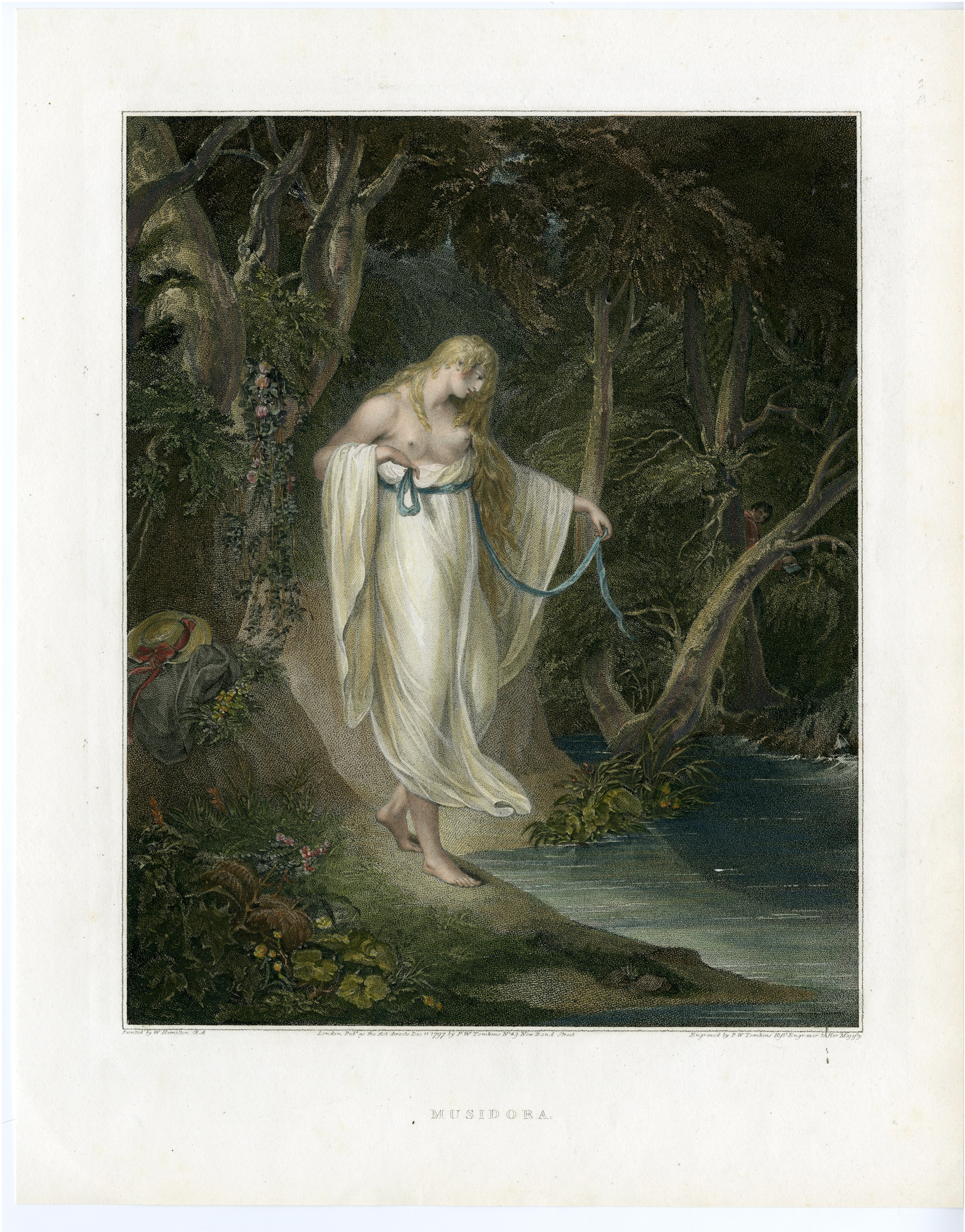 , Antique Master Print-MUSIDORA-RIVER GODDESS-POND-FOREST-Tomkins-Hamilton-1797, Pictura Antique Prints