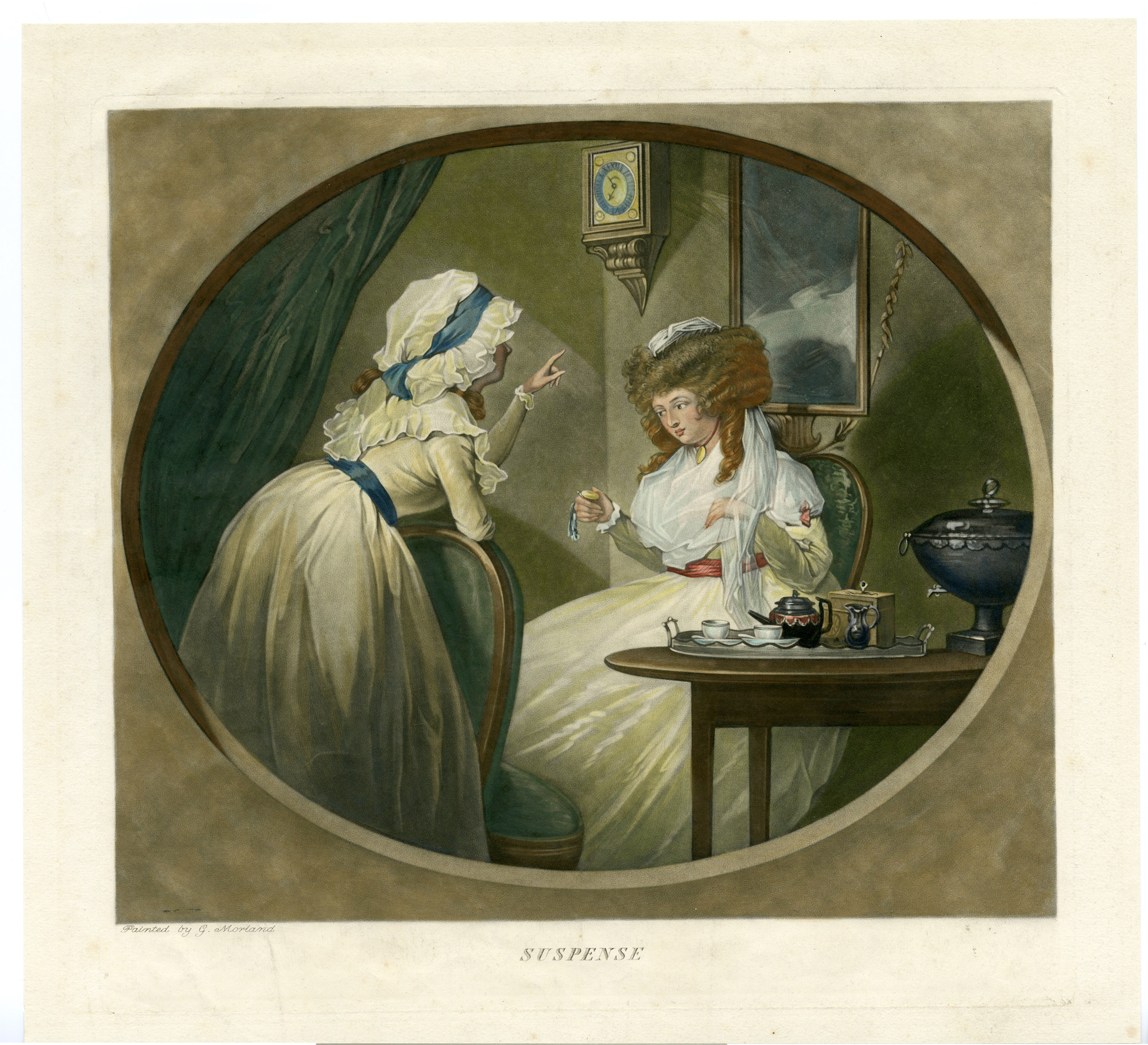 , Antique Master Print-PROOF-SUSPENSE-LADY-ATTENDANT-WATCH-Ward-Morland-1788, Pictura Antique Prints