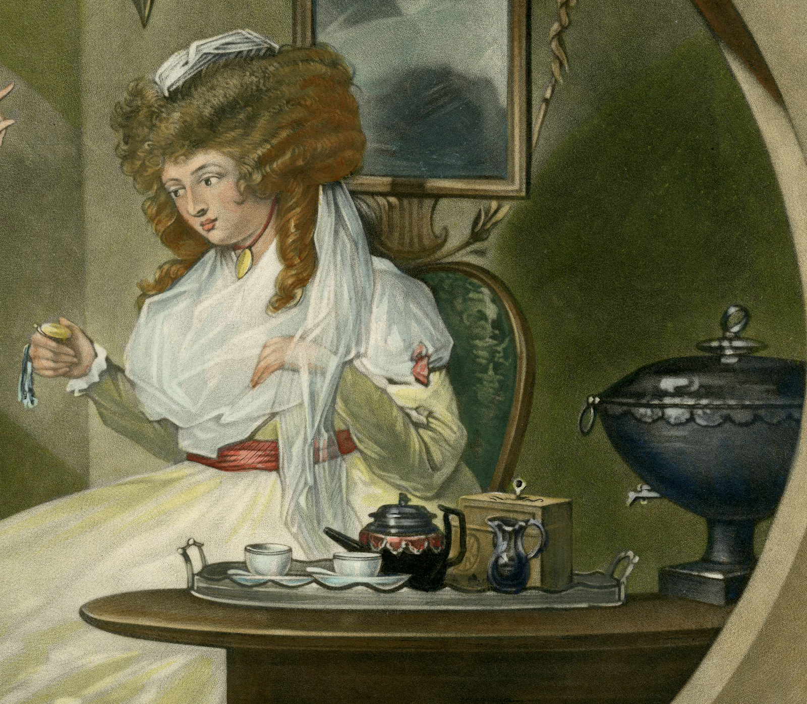, Antique Master Print-PROOF-SUSPENSE-LADY-ATTENDANT-WATCH-Ward-Morland-1788, Pictura Antique Prints