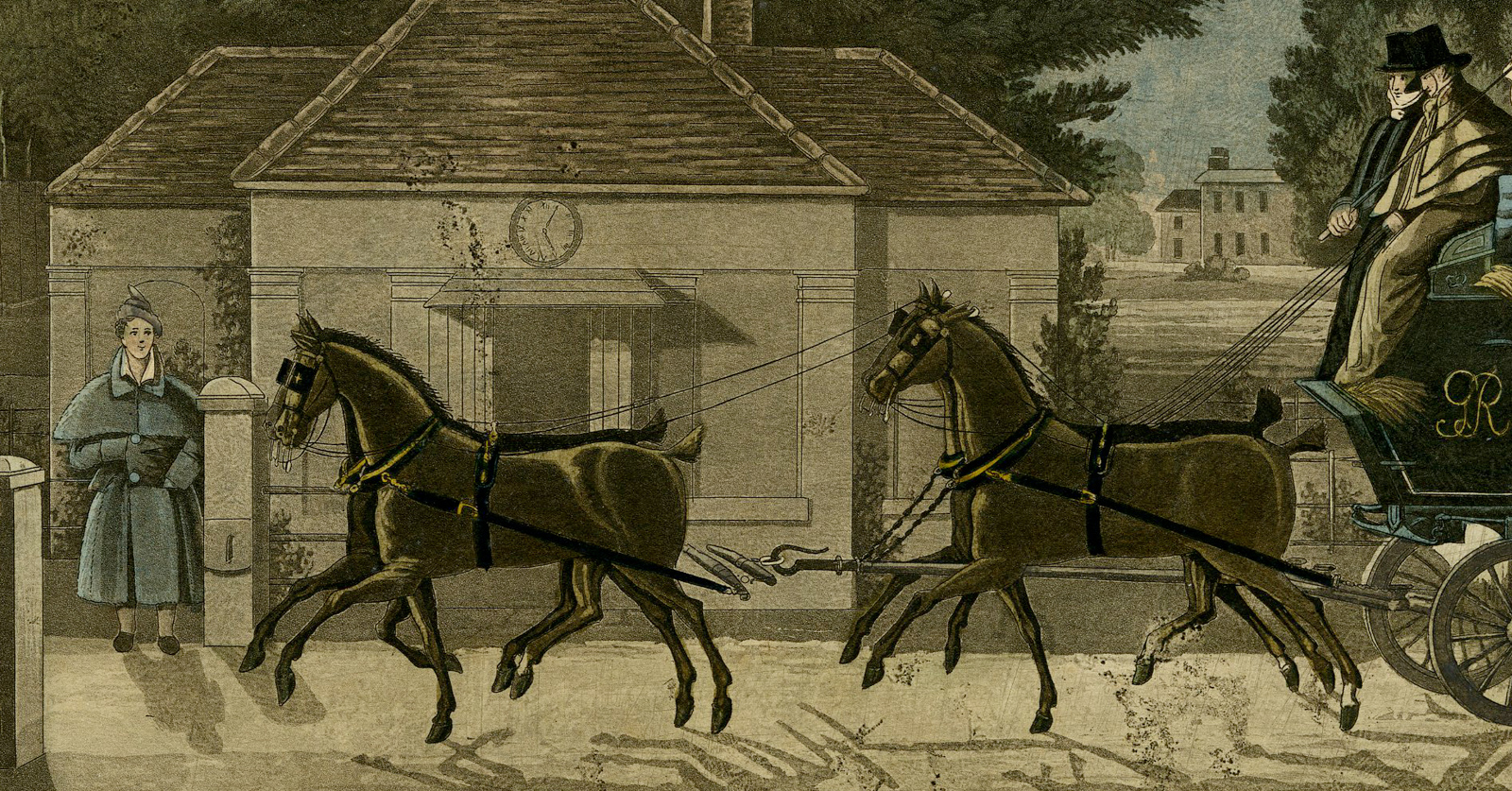 , Antique Master Print-PROOF-COACH-ROYAL MAIL-NIGHT SCENE-Hunt-Pollard-1825, Pictura Antique Prints