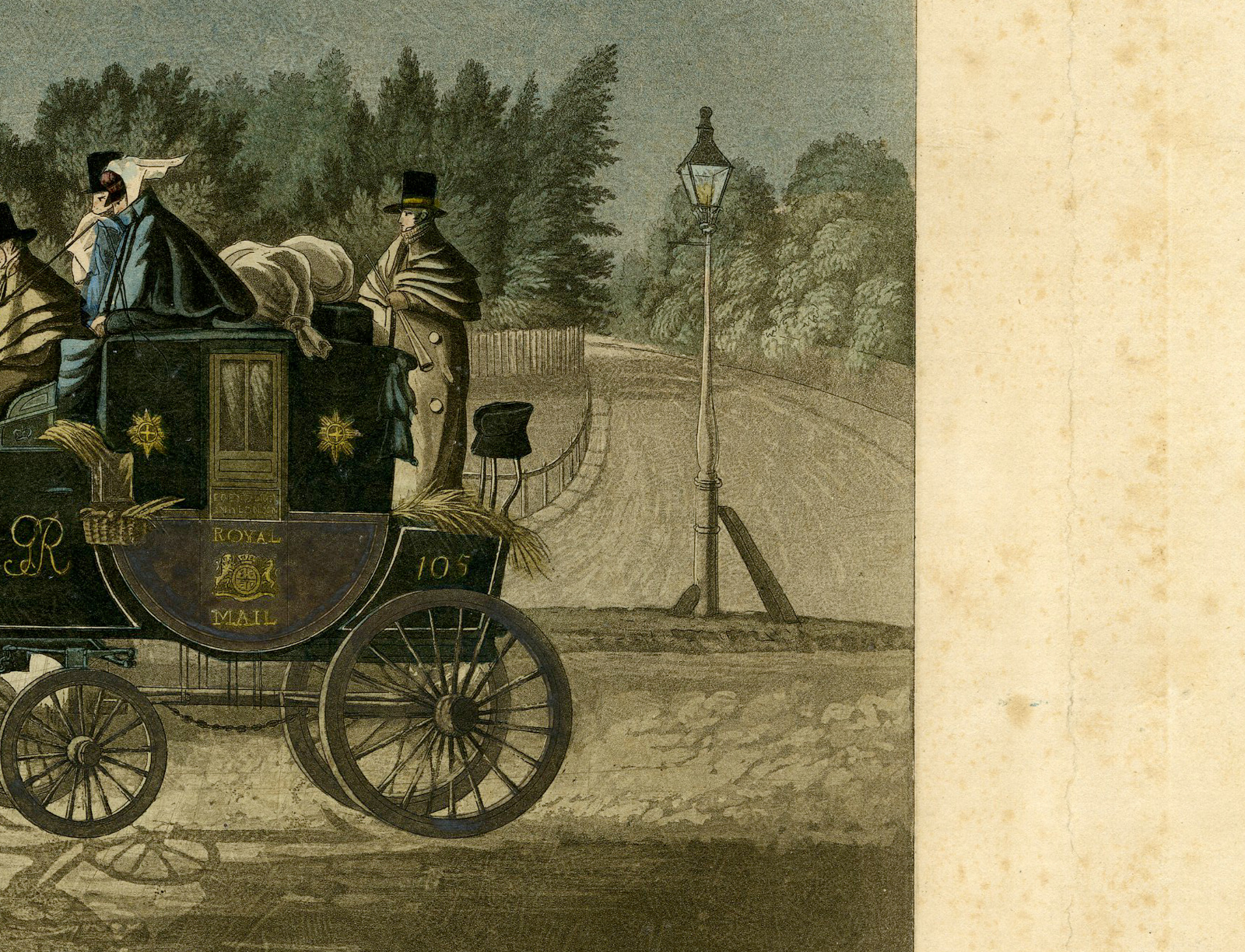 , Antique Master Print-PROOF-COACH-ROYAL MAIL-NIGHT SCENE-Hunt-Pollard-1825, Pictura Antique Prints