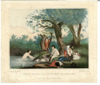 Antique Master Print-SWIMMING-FOREST-POND-BOYS-DOG-Suntach-Morland-1799