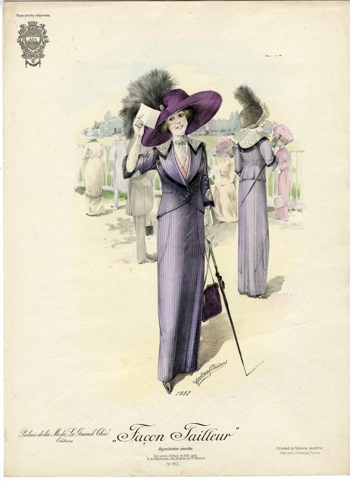 , Antique Print-FASHION-COSTUME-FEATHERED HAT-SKIRT-Ateliers Finkelstein-1830, Pictura Antique Prints