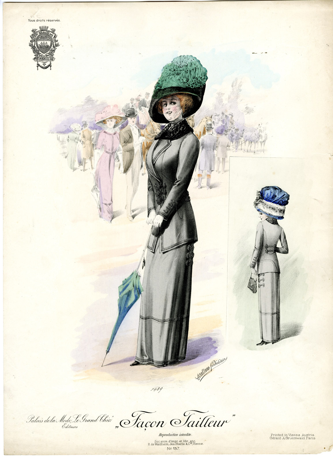, Antique Print-UMBRELLA-HANDBAG-FAHION-DRESS-JACKET-Ateliers Finkelstein-1830, Pictura Antique Prints