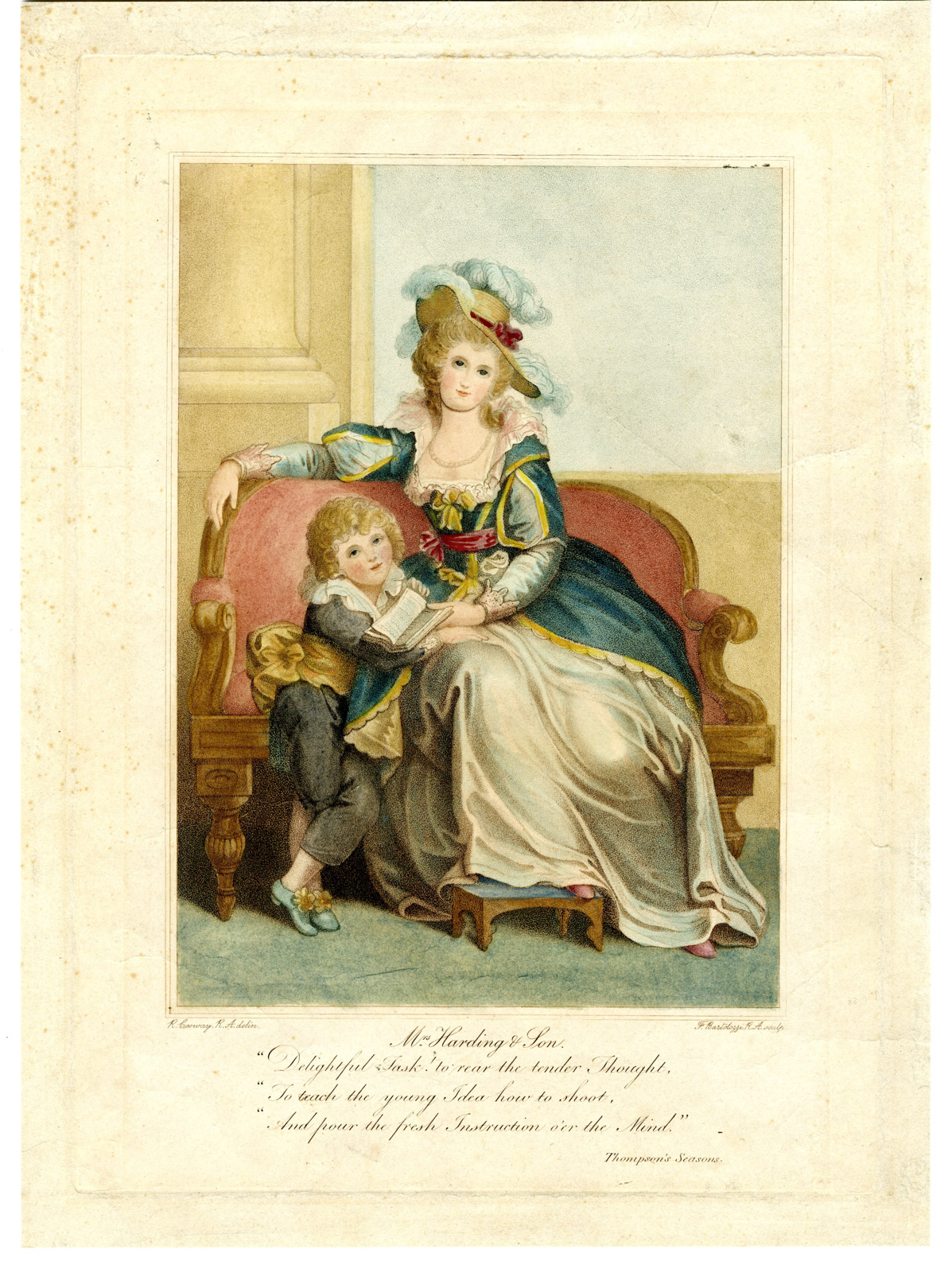 , Antique Master Print-MRS HARDING-SON-THOMSON-READING-Bartolozzi-Gosway-1790, Pictura Antique Prints