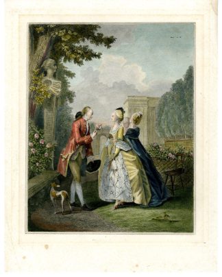 Antique Master Print-NOBLEMAN-LOVER-ROSE-LADY-CHAPERONE-Anonymous-c.1820