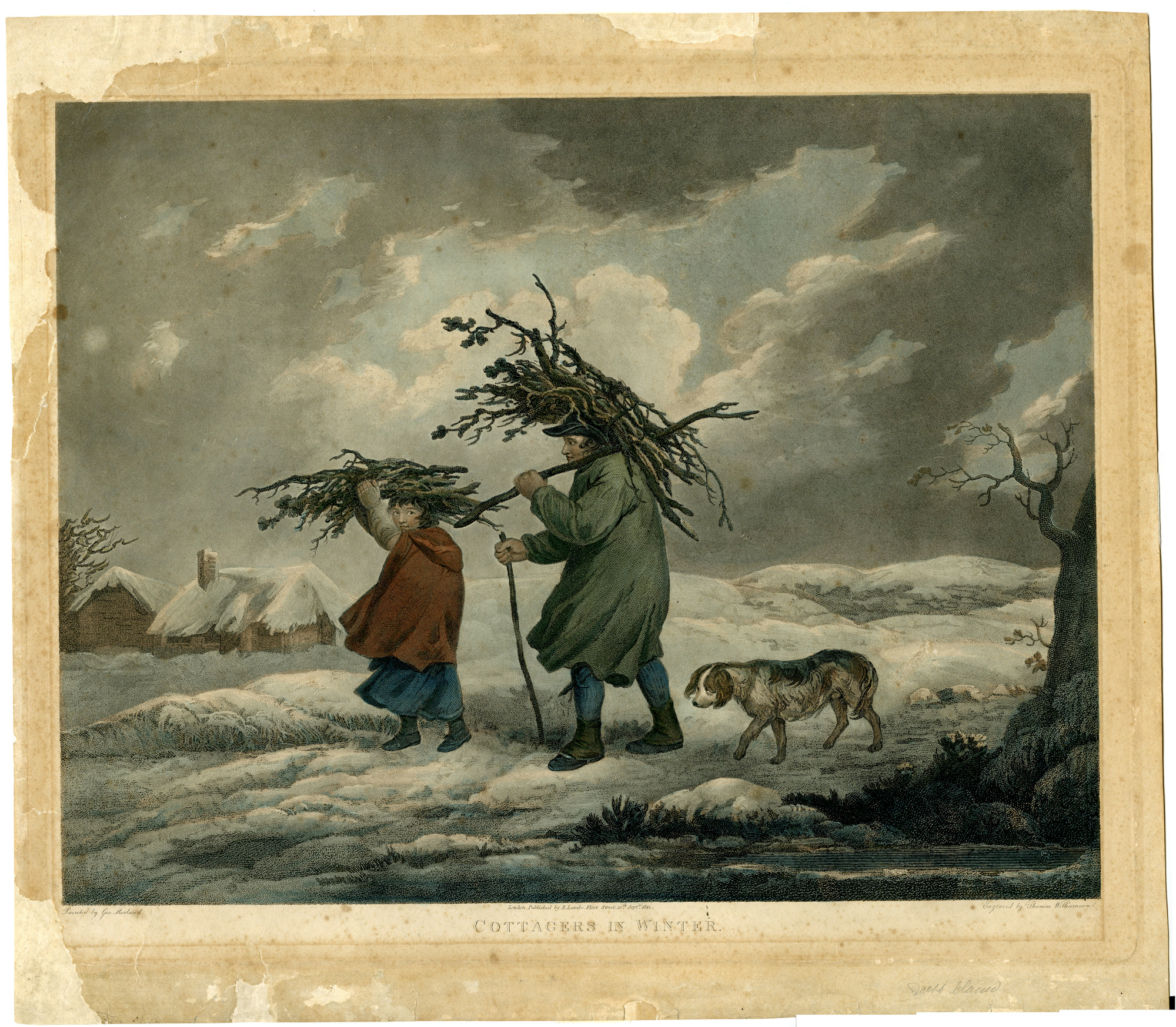 , Antique Master Print-WINTER-FARMER-FIREWOOD-COTTAGE-Williamson-Morland-1812, Pictura Antique Prints