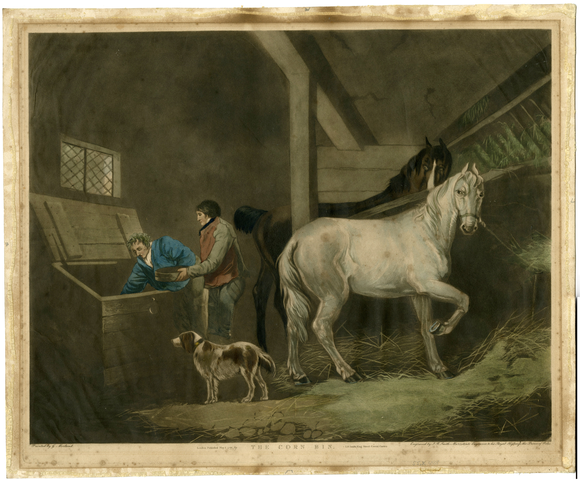 , Antique Master Print-STABLE-FEED-CORN-HORSE-FARMER-Smith-Morland-1799, Pictura Antique Prints