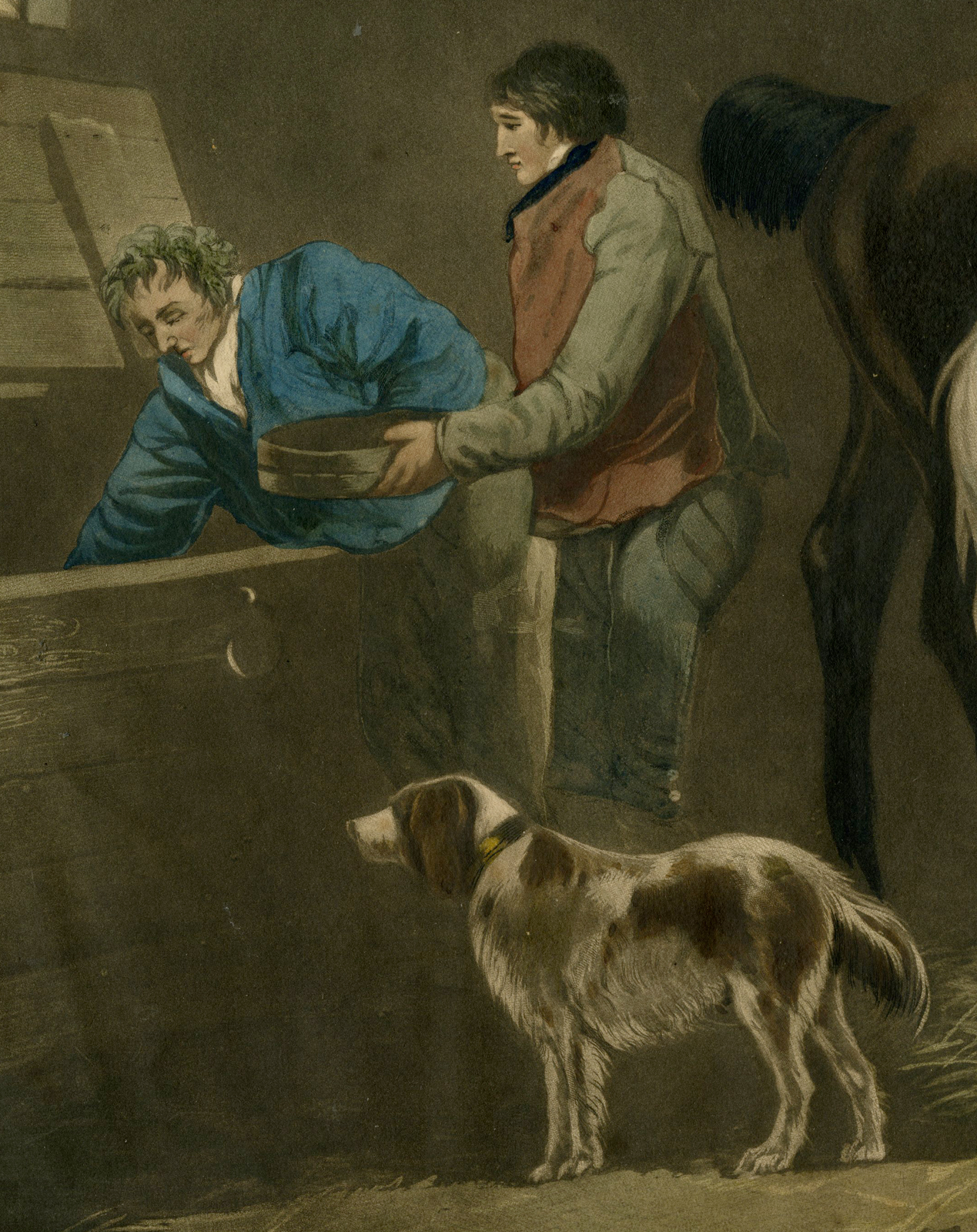 , Antique Master Print-STABLE-FEED-CORN-HORSE-FARMER-Smith-Morland-1799, Pictura Antique Prints