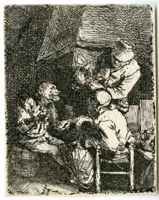 Antique Master Print-GROUP-FIREPLACE-Bega-17th c.