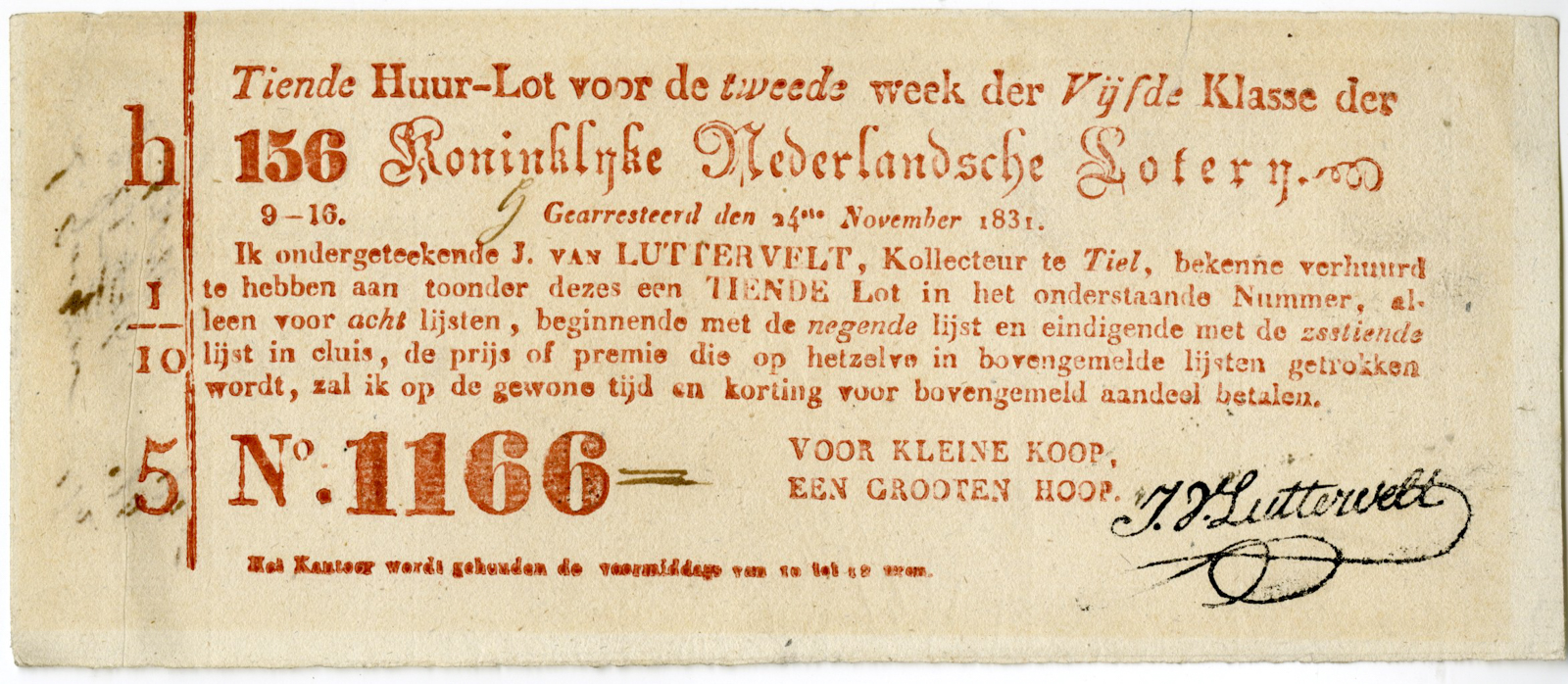 , Antique Print-ROYAL-DUTCH-LOTTERY-TICKET-Anonymous-1831, Pictura Antique Prints