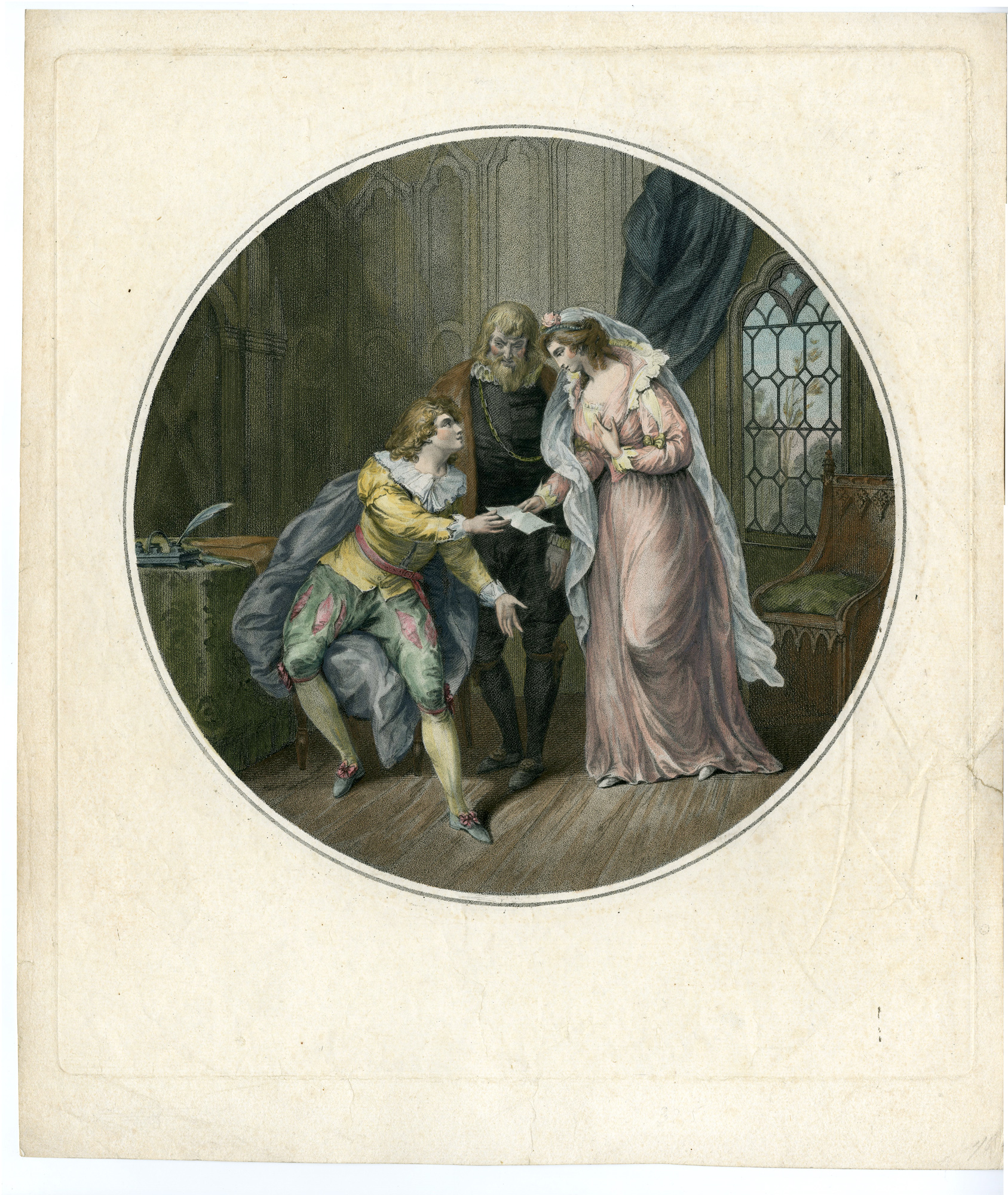 , Antique Master Print-LADY-FATHER-LETTER-YOUNG MAN-Tomkins-Ansell-1787, Pictura Antique Prints