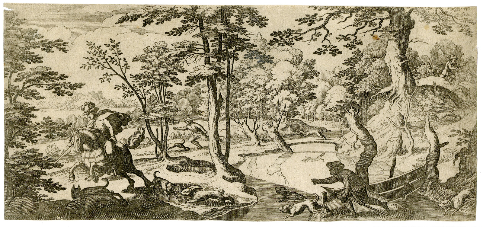 , Antique Master Print-MAN-WITH-DOG-HUNTING-Merian-1625, Pictura Antique Prints