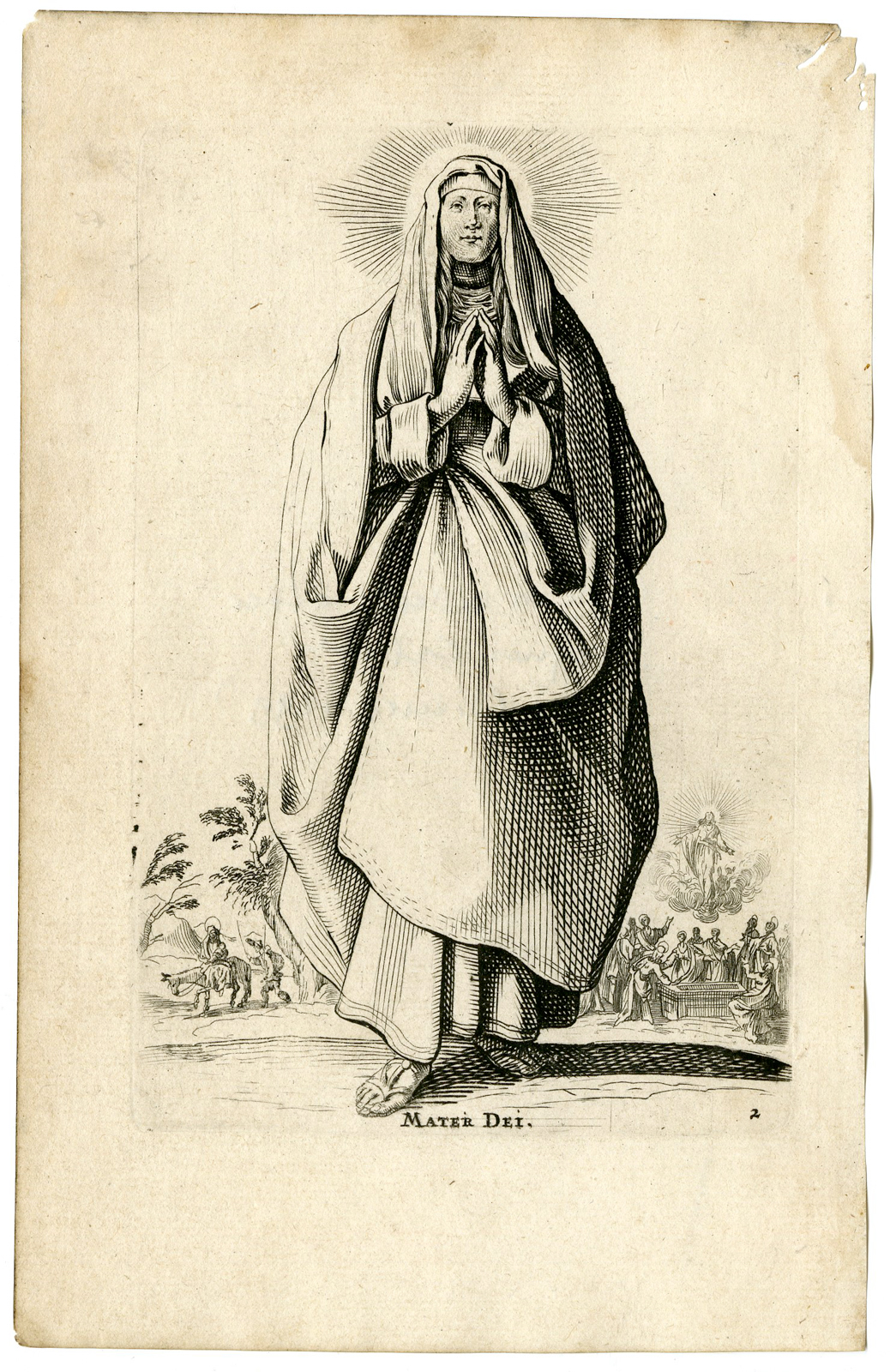 , Antique Master Print-HOLY-MOTHER-MARIA-Callot-17th c., Pictura Antique Prints