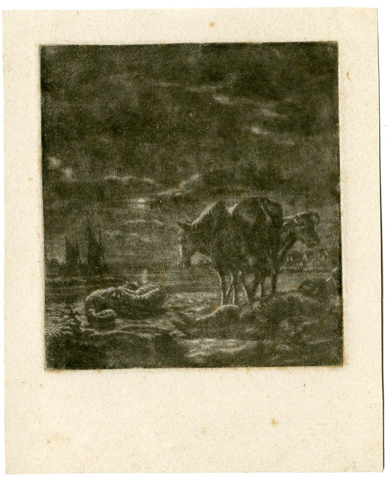 , Rare-Antique Master Print-SLEEPING-CATTLE-HERDSMAN-Klein-van der Vinne-c.1825, Pictura Antique Prints
