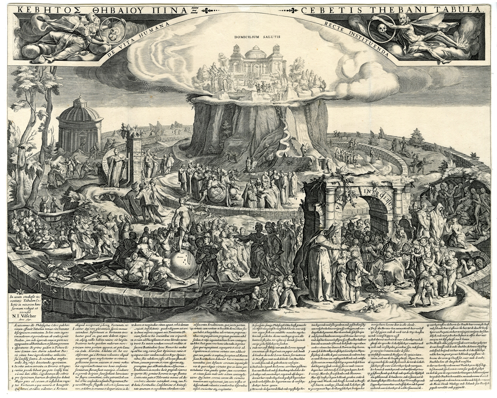 , Rare-Antique Master Print-TABULA CEBETIS-JOURNEY HUMAN LIFE-Visscher-Matham-1640, Pictura Antique Prints