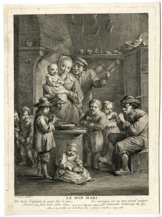 Antique Master Print-GOOD-HUSBAND-INTERIOR-RUSTIC-HOUSE-Le Bas-Teniers-1735