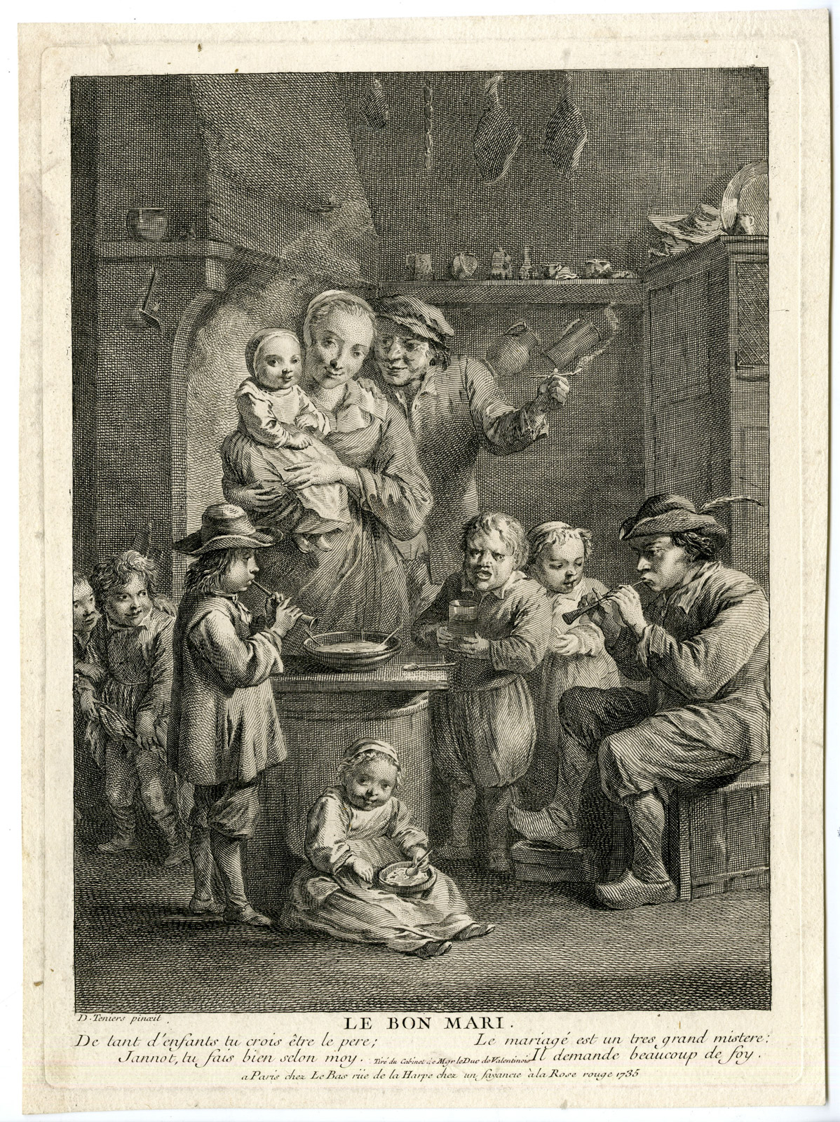 Pco 25033 416x556 Antique Master Print-GOOD-HUSBAND-INTERIOR-RUSTIC-HOUSE-Le Bas-Teniers-1735