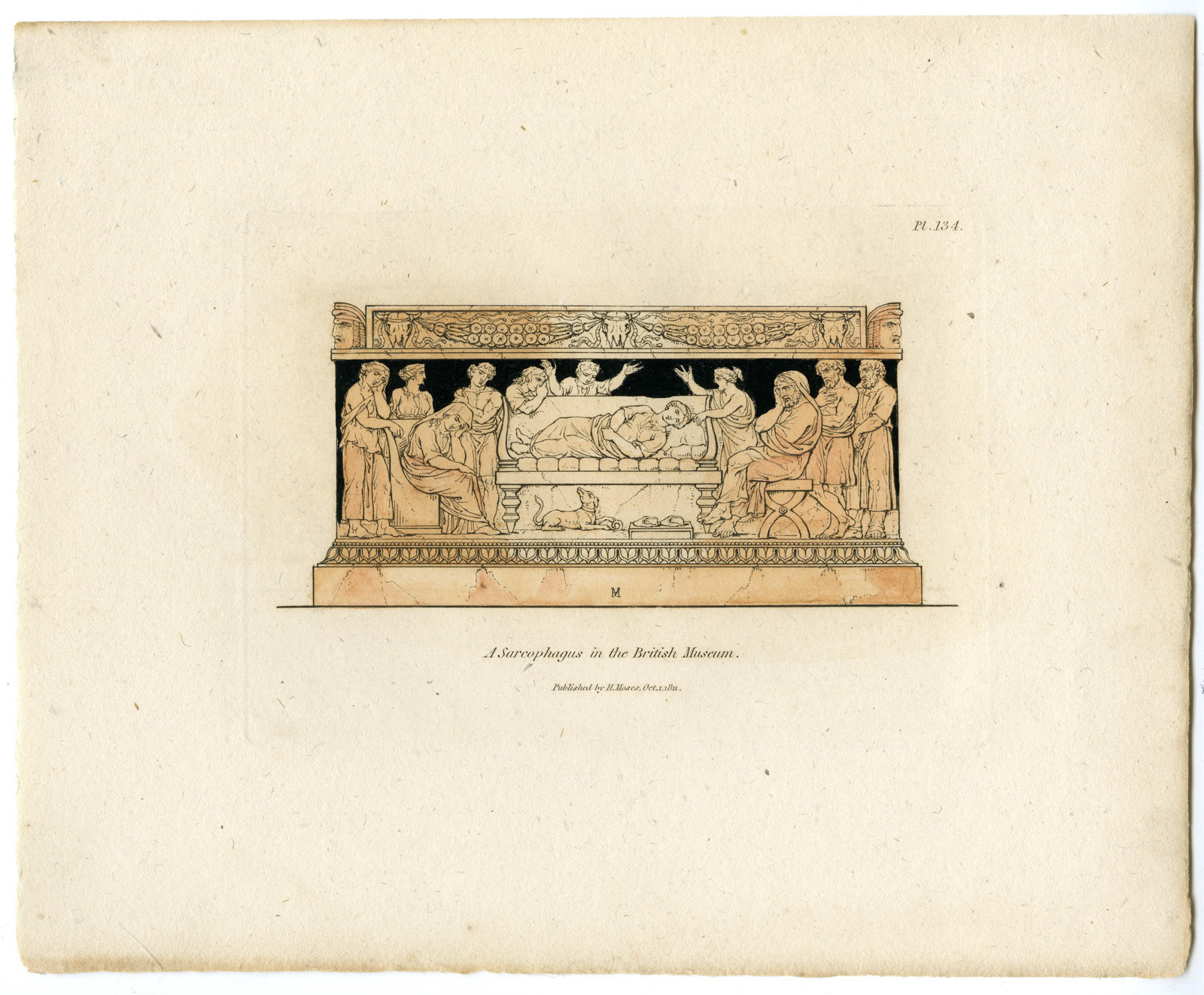 , Antique Print-SARCOPHAGUS-BRITISH MUSEUM-PLATE 134-Moses-1811, Pictura Antique Prints