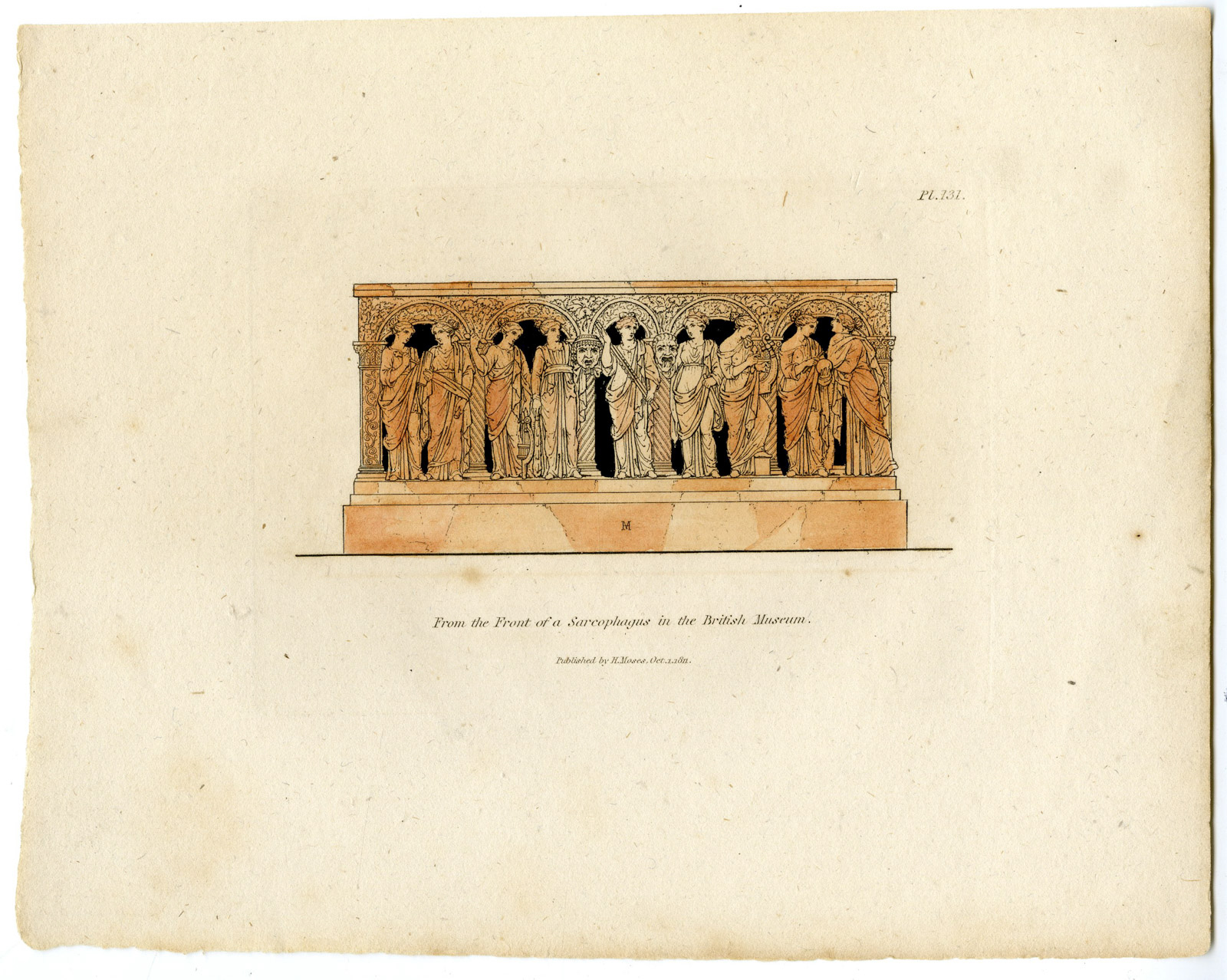 , Antique Print-SARCOPHAGUS-BRITISH MUSEUM-PLATE 131-Moses-1811, Pictura Antique Prints