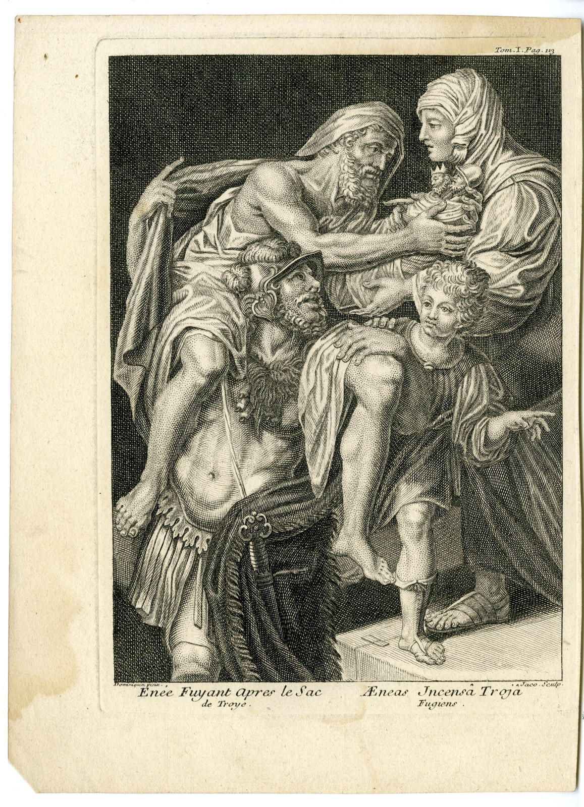 , Antique Master Print-AENEAS-TROY-ANCHISES-ASCANIUS-Jaco-Domenichino-c.17th c., Pictura Antique Prints