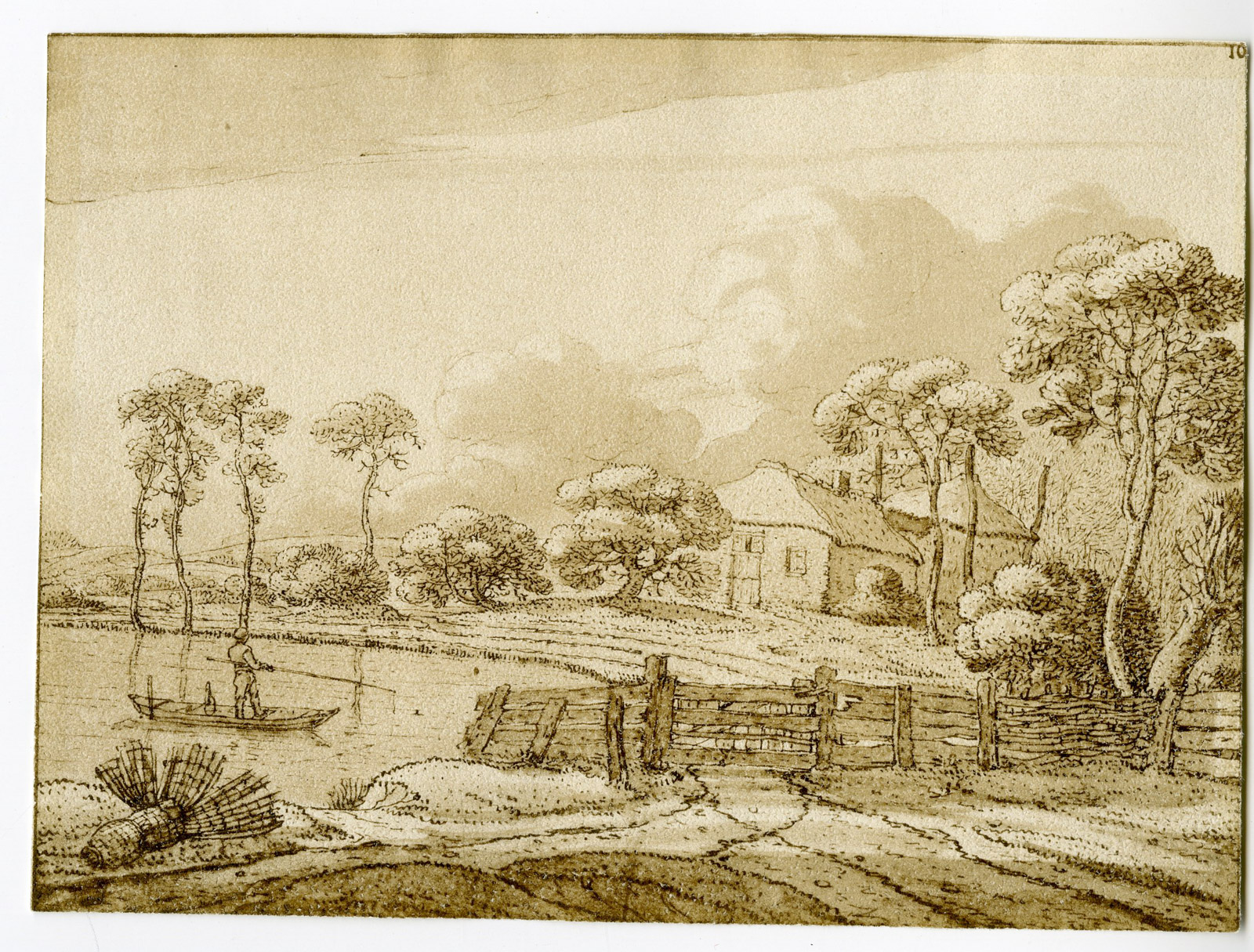 , Antique Master Print-LANDSCAPE-WATER-WATERSCAPES-SEASCAPES-FARM-den Uyl-19th.c., Pictura Antique Prints