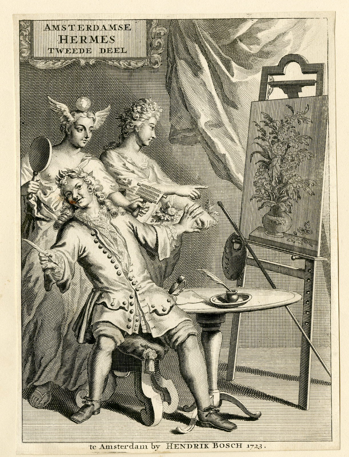 , Antique Print-AMSTERDAMSE-HERMES-PAINTER-TITLE PAGE-Weyerman-1723, Pictura Antique Prints