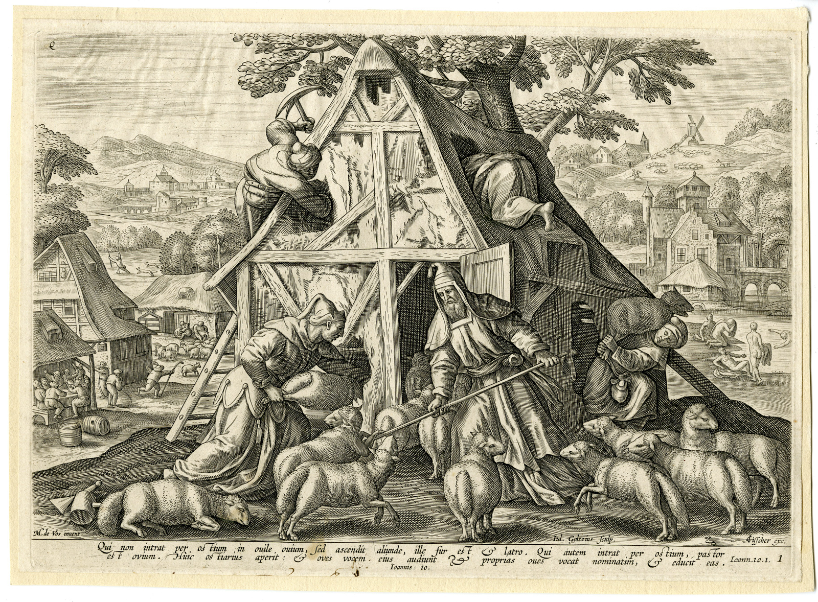, Antique Master Print-BAD-WICKED-SHEPHERDS-Goltzius-de Vos-1646, Pictura Antique Prints