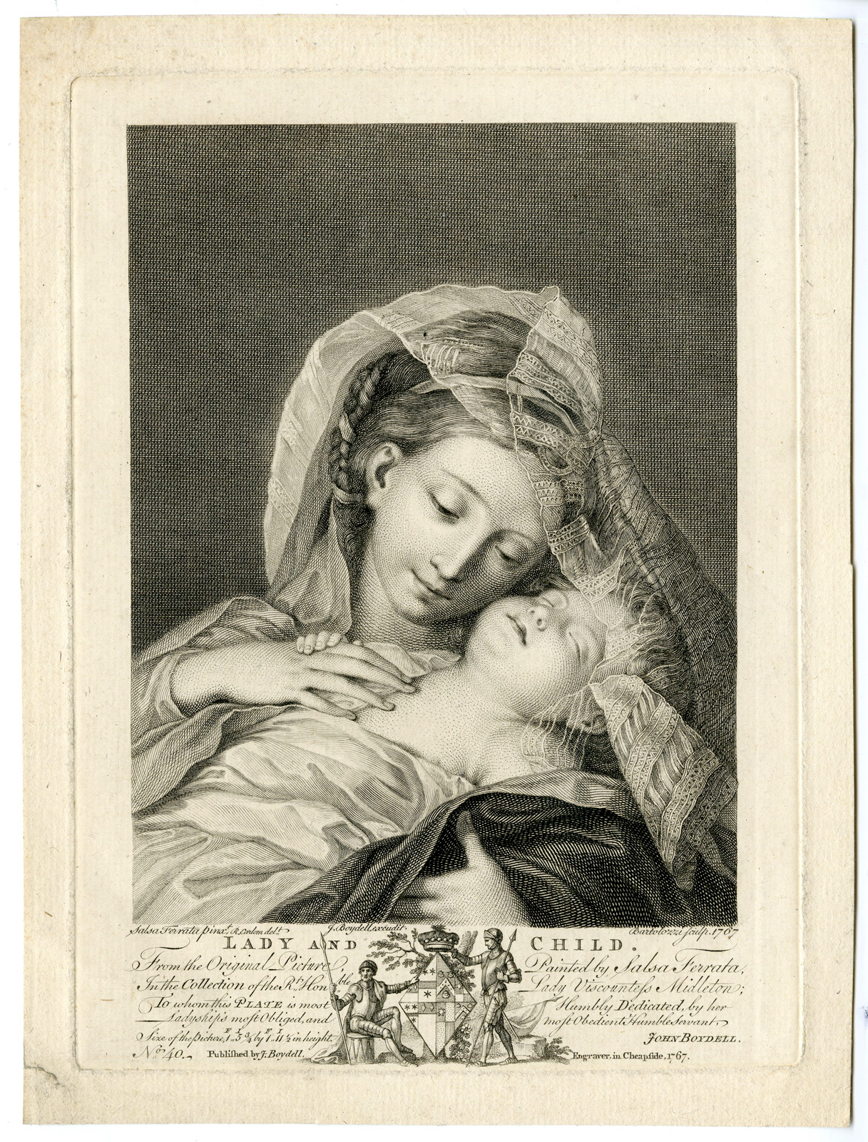 , Antique Master Print-LADY AND CHILD-JESUS-MARIA-Bartolozzi-Earlom-1767, Pictura Antique Prints