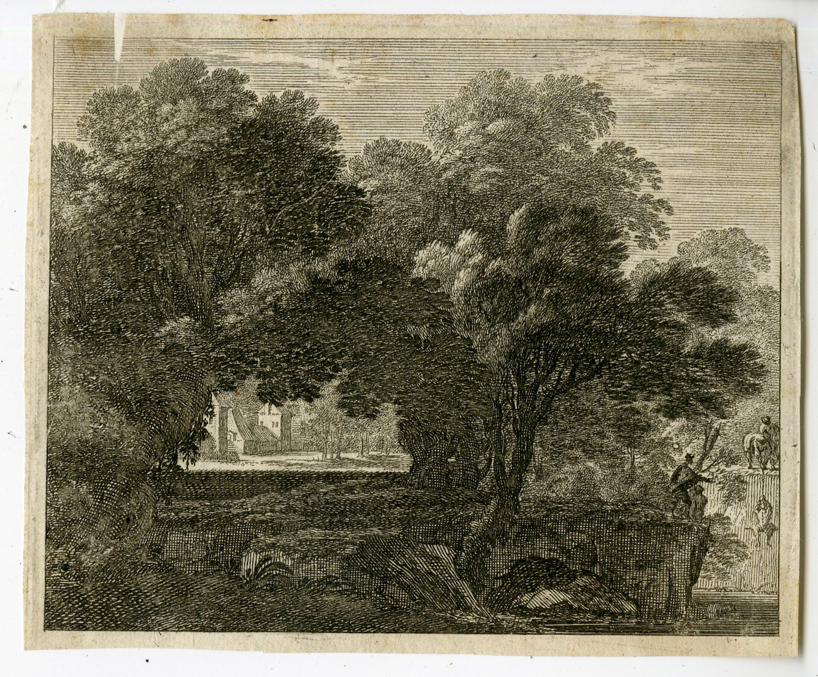 , Antique Master Print-WOODED LANDSCAPE WITH VILLAGE-Anonymous-17th.c., Pictura Antique Prints