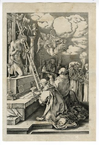 Rare-Antique Master Print-MASS OF ST. GREGORY-MAN OF SORROWS-Durer-18th.c.