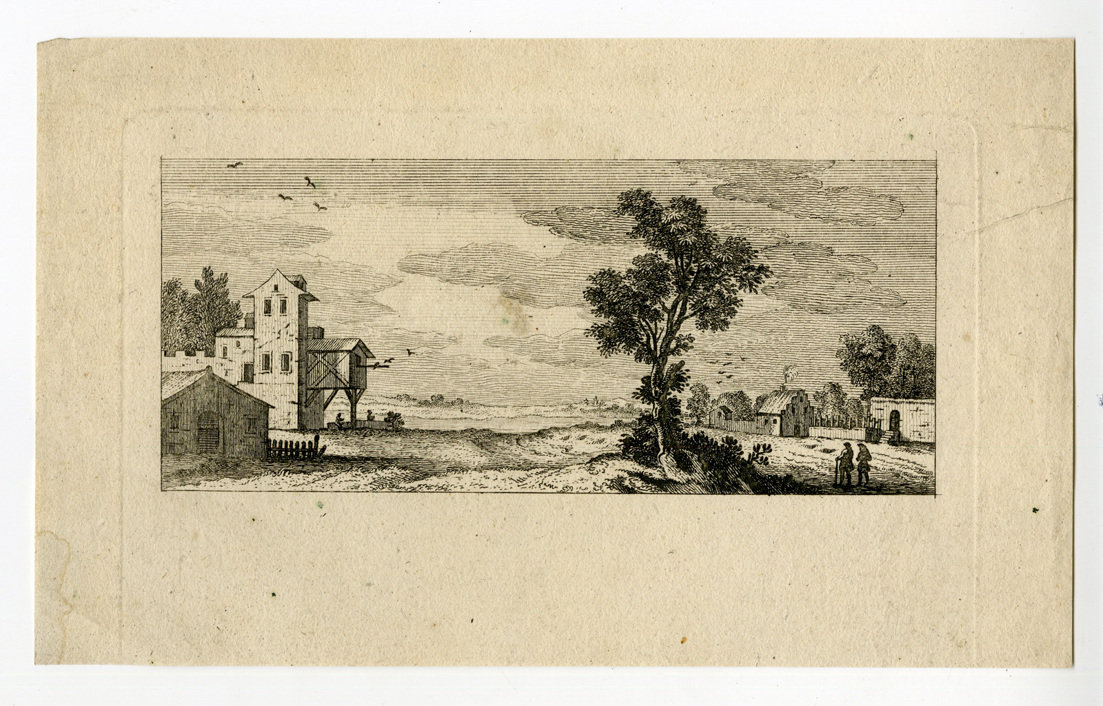 , Antique Master Print-LANDSCAPE WITH PIGEON HOUSE-Anonymous-17/18th c., Pictura Antique Prints