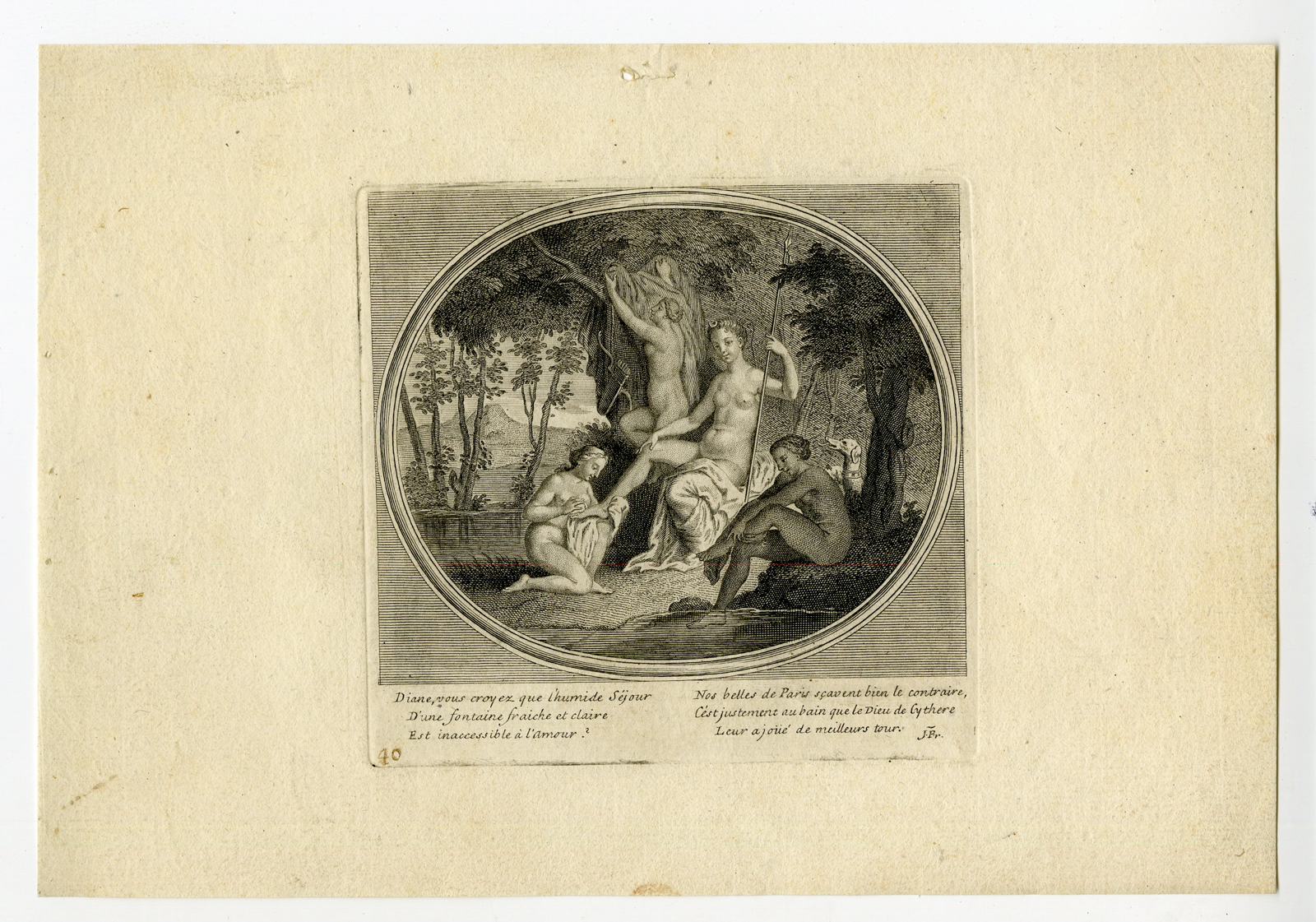 , Antique Master Print-DIANA-NYMPHS-BATHING NUDE-MYHOLOGY-J.Fr.-c.1710, Pictura Antique Prints
